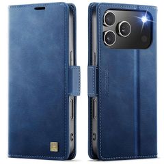 [신품] Pepmune iPhone 17 Pro 용 케이스 수첩형 스마트폰 케이스 PU 레더 카드 넣어 카드 수납 사이드 마그넷식 휴대 케이스 스탠드 기능 전면 보호 내충격 내마찰 상처 방지 충격 흡수 접는 지갑형 커버(블루)