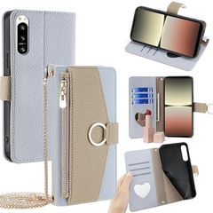 [신품] Yumena 가죽 케이스 용 Xperia 5 IV 대응 수첩 형 케이스에 적합 소니 엑스페리아 5 IV 용 케이스 휴대 커버 스마트 폰 케이스 지갑 형 카드 수납 카메라 보호 스탠드 기능 스트랩 포함 내충격 상처 방지 전면 보호
