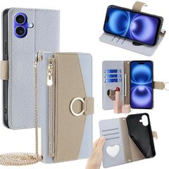 [신품] Yumena 가죽 케이스 용 iPhone 16 Plus 대응 수첩 형에 적합 아이폰 16 Plus 용 케이스 휴대 커버 스마트 폰 케이스 지갑 형 카드 수납 카메라 보호 스탠드 기능 스트랩 포함 내충격 상처 방지 전면 보호