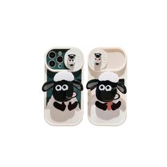 [신품] 아페 귀여운 양의 숀 스마트 폰 케이스 - iPhone SE3 / SE (3 세대) 용 실리카 겔 보호 커버 - 가볍고 얇은 킥 스탠드 기능