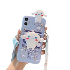 [신품] 계피 롤 스마트 폰 케이스 iPhone 15 용 케이스 미러 숄더 스트랩 목걸이 스트랩 스탠드 기능 TPU 보호 커버 아이폰 15 용 케이스 휴대 스트랩 전면 렌즈 보호