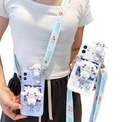 [신품] 계피 롤 스마트 폰 케이스 iPhone 17 Pro 용 케이스 목걸이 스트랩 숄더 스트랩 거울이있는 스탠드 아이폰 17 Pro 용 케이스 화이트 컬러