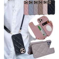 [신품] Liisea 이 phone16 케이스 숄더 카드 수납 iphone16 퀼팅 숄더 iphone 16 수첩형 아이폰 16 거울 첨부 스트랩 첨부 스마트폰 케이스 숄더 내충격 이 phone16 케이스 스탠드 아이후