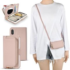 [신품] iPhone 16 Pro 스마트 폰 케이스 세련된 어깨 걸이 목걸이 대각선 가죽 아이후 펜 16 프로 스마트 폰 케이스 여성용 카드 수납 합성 가죽 동전 케이스 첨부 iPhone 16 프로 케이스 지갑 부착 스트랩 부속 길이 조정 가능 사이드 마그넷 벨
