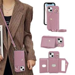 [신품] Dahimomo For iPhone 13 / iPhone 14 케이스 수첩형 숄더 스마트폰 케이스 iPhone14 배면 카드 수납 아이폰 13 휴대 케이스 화장 거울 이 phone13 스탠드 기능 아이후 14 케이스 스트랩 어깨걸이