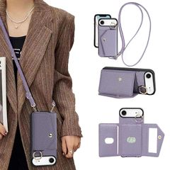 [신품] Dahimomo For iPhone 17 Air 케이스 수첩형 이폰 17 에어 케이스 숄더 배면 카드 수납 스마트폰 케이스 아이후온 17air 스탠드 기능 화장 거울 아이폰 17 에어 커버 스트랩 어깨걸이 거울 첨부 휴대 케이스