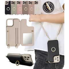 [신품] shinyle for 이 phone13 pro 대응 케이스 숄더 13 pro 카드 수납 스트랩 첨부 링 라인 스톤 거울 첨부 스마트폰 케이스 숄더 케이스 뒷면 수첩형 아이후아 귀여운 아이폰 13 pro 세련된