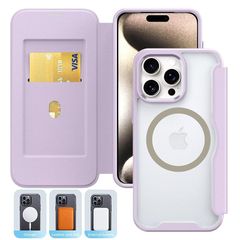 [신품] Sursuni iPhone 14 Pro 용 케이스 클리어 수첩형 MagSafe 대응 무선 충전 마그넷 탑재 카드 수납 아이폰 14 프로 커버 백 패널 투명 지갑형 도난 방지 브러쉬 기능 방진 경량 박형