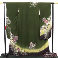 振袖 袷 桜 扇 四季の花 鈴乃屋 鈴ガード加工 グリーン - メルカリ