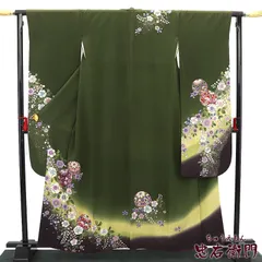 振袖 リサイクル 販売 単品 レディース 正絹 深緑 辻が花 身丈164cm 裄丈67.5cm 成人式 衣装 Lサイズ相当 送料無料 即日発送のサムネイル