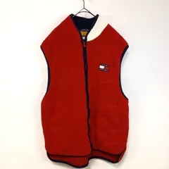 90s　トミーヒルフィガー　フリースベスト　オーバーサイズ　刺繍ロゴ　赤　XL