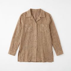 美品】リネン100%五分袖ブラウス 体型カバー ブラウン ブラウス 