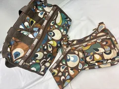 N【中古品】LeSportsac レスポートサック ボストンバッグ  総柄 2way ブラウン ポーチ ミニショルダー つき 大容量バッグ