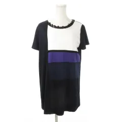 ソニアリキエル SONIA RYKIEL Collection チュニック カットソー ラウンドネック 半袖 ストレッチ 切替 スパンコール 40 L 紺 ネイビー /MN28のサムネイル