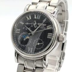 COGU Moon Face Watch Automatic Men's Round Black dial Exhibition back コグ ムーンフェイス 時計 自動巻き メンズ ラウンド シルバー 黒文字盤 裏スケルトン 稼働品のサムネイル