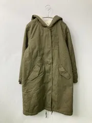 earth music&ecology アースミュージックアンドエコロジー モッズコート M カーキ コットン ボア 無地 ブランドロゴ ロング丈 フードあり レディース