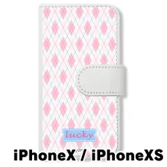 【新品未使用】 iphoneX/XS/iPhone XS 手帳型スマホ ケース(色:ホワイトｘピンクチェック柄) チェック柄 ピンク アーガイル ガーリー 大人可愛い 韓国風 flip2-iphonex-wh-495