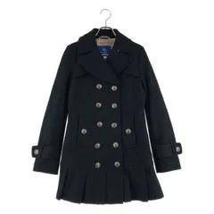 BURBERRY BLUE LABEL / バーバリーブルーレーベル | ウール ロゴメタルボタン ダブルブレスト コート / チェック総裏地 | 38 | ブラック | レディース