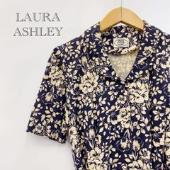 J532/未使用 LAURA ASHLEY オープンカラーニットポロシャツ 花柄 
