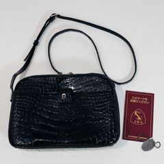 豪華JRAシャイニークロコダイル黒レザー トートバッグ総クロコダイル 豪華JRAシャイニークロコダイル黒レザー トートバッグ総クロコダイル
