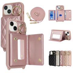 [신품] CLICSUN iPhone 13/iPhone 14용 케이스 숄더 배면 카드 수납 아이후온 13/14 휴대 케이스 PU 레더 스마트폰 케이스