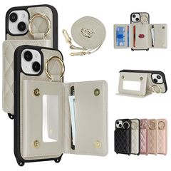 [신품] CLICSUN iPhone 15용 케이스 숄더 배면 카드 수납 아이후온 15 휴대 케이스 PU 레더 스마트폰 케이스