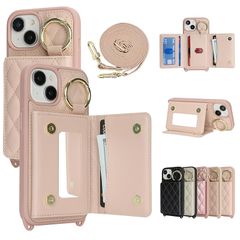 [신품] CLICSUN iPhone 15 Plus용 케이스 숄더 배면 카드 수납 아이후온 15 플러스 휴대 케이스 PU 레더 스마트폰 케이스