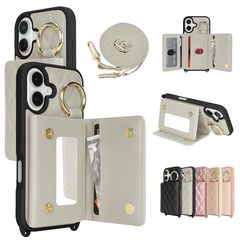 [신품] CLICSUN iPhone 16 Plus용 케이스 숄더 배면 카드 수납 아이후온 16 플러스 휴대 케이스 PU 레더 스마트폰 케이스