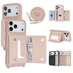 [신품] CLICSUN iPhone 17 Pro Max 용 케이스 숄더 후면 카드 수납 아이후온 17 프로 맥스 휴대 케이스 PU 가죽 스마트 폰 케이스 있어 phone17Pro Max 대응 지갑형 거울 첨부 스트랩 첨부 대각선 목걸이 어깨걸이