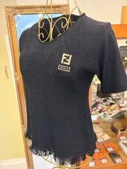 【極美品】FENDI JEANS フェンディ ラメ入り ニットカットソー 半袖 黒 金ロゴ ヴィンテージのサムネイル