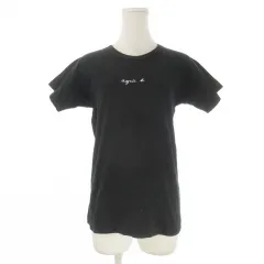 アニエスベー agnes b. Tシャツ XS 黒 ブラック 無地 ラウンドネック 半袖 ロゴ刺繍 /CK36 ■GY99のサムネイル