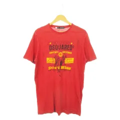 ディースクエアード DSQUARED2 半袖Tシャツ クルーネック クラックプリント コットン リネン混 麻 L 赤 レッド /AH15 ■GY18