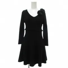 トゥービーシック TO BE CHIC フレアワンピース チュニック ミニ丈 ビジュー Vネック 長袖 リボンブローチ フリル 2 黒 ブラック /NUのサムネイル