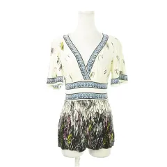 ビーシービージーマックスアズリア BCBGMAXAZRIA カットソー カシュクール Vネック 半袖 ストレッチ とろみ感 小さいサイズ XS アイボリー 黒 ブラック /AH3 ■GY99のサムネイル