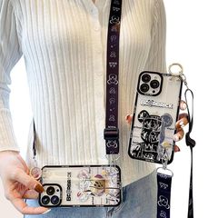 [신품] Arpe 귀여운 베어 브릭 카우즈 스마트 폰 케이스 iPhone 12 용 케이스 목걸이 스트랩 리스틀릿 킥 스탠드 상처 어려움을 향상 아이폰 12 용 케이스 컬러 (흰색)