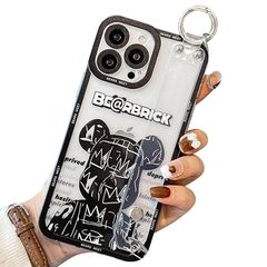 [신품] Arpe 귀여운 베어 브릭 카우즈 스마트 폰 케이스 iPhone 15 Plus 용 케이스 리스틀릿 킥 스탠드 상처 어려움을 향상 아이폰 15 Plus 용 케이스 컬러 (흰색)
