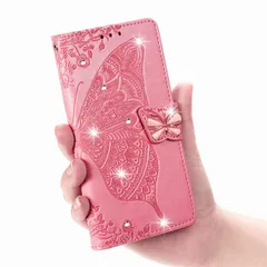 に適用するiPhone 15 Pro Max ケース 手帳型 ノートブック型携帯電話保護カバー多機能携帯電話ホルスター財布携帯電話ホルダーバンプパターンテクスチャ耐久性摩擦耐性携帯電話ケース男性と女性に適した多色オプション (zバタフライピンク)