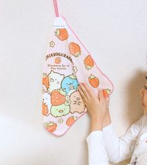 스미코구라시 루프 타월 끈이 달린 수건 딸기 딸기 핑크색 네임 태그 첨부 유치원 보육원 아이원 초등학교 학동의 런치 타임 급식에 핸드 타올 입 닦아 수건 수건