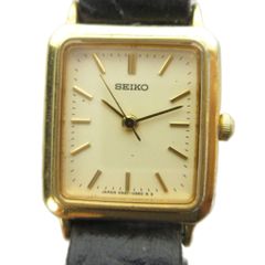 稼働 SEIKO セイコー スクエア メンズクォーツ腕時計 ゴールド 黒革