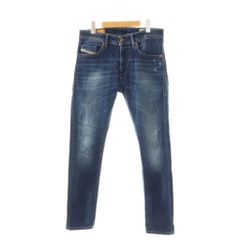 美品 DIESEL ストレッチ 牛革パッチ ロゴ ダメージ加工 デニム パンツ