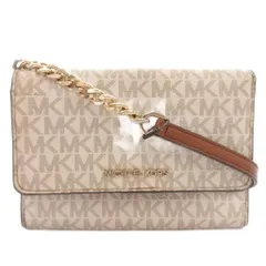 マイケルコース MICHAEL KORS ショルダーウォレット 斜め掛け 財布 PVC レザー 総柄 白 ホワイト 茶 ブラウン /FF ■GY18