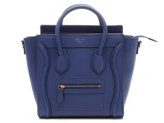 CELINE セリーヌ バッグ ラゲージ ナノ ブルー カーフ ﾊﾞｯｸﾞ ハンドバッグ カーフ ブルー レディース【中古】