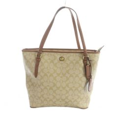 COACH トートバッグ シグネチャー ロゴ金具 PVC A4 肩掛け ベージュ