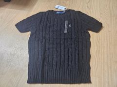 新品タグ付 ラルフローレン 半袖ニット グレー S (M、L相当)人気