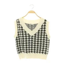 ダブルスタンダードクロージング ダブスタ DOUBLE STANDARD CLOTHING 千鳥格子ニット ベスト Vネック F ホワイト ブラック /HK ■OSのサムネイル