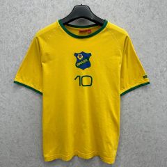 希少☆2010年 W杯 ブラジル代表 刺繍ロゴ リンガーネック Tシャツ L 