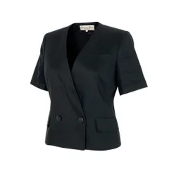 36a30 Vintage Christian Dior ヴィンテージ クリスチャンディオール ノーカラー 半袖ジャケット Collarless Short Sleeve Jacket Lサイズ ブラック リネン linen レディースo07tのサムネイル