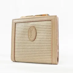 Yves Saint Laurent イヴサンローラン がま口財布 二つ折り YSLロゴ ベージュ系 レザー