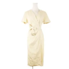 マックスマーラ MAX MARA 白タグ カシュクールワンピース ひざ丈 半袖 ラップデザイン ベルト 42 M ベージュ /CK6 ■GY19のサムネイル