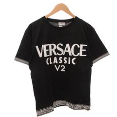 VERSACE ヴェルサーチ ロゴ刺繍 Tシャツ 黒 Lサイズ RFIDタグ付き VERSACE ヴェルサーチ ロゴ刺繍 Tシャツ 黒 Lサイズ RFIDタグ付き
